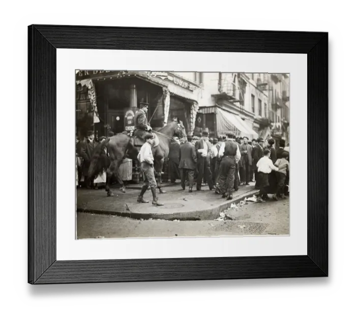 Framed Print : Policeman On Horse Clears Sidewalk Framed Print : Policeman On Horse Clears Sidewalk