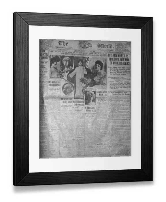 Framed Print : Front Page of World Newspaper Headlining Stanford White Murder Case Framed Print : Front Page of World Newspaper Headlining Stanford White Murder Case