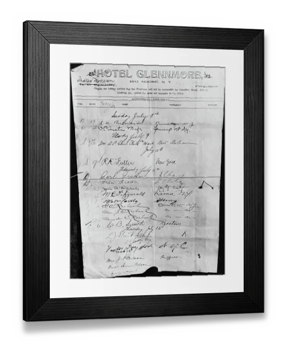 Framed Print : Registry Page from the Glenmore Hotel Framed Print : Registry Page from the Glenmore Hotel