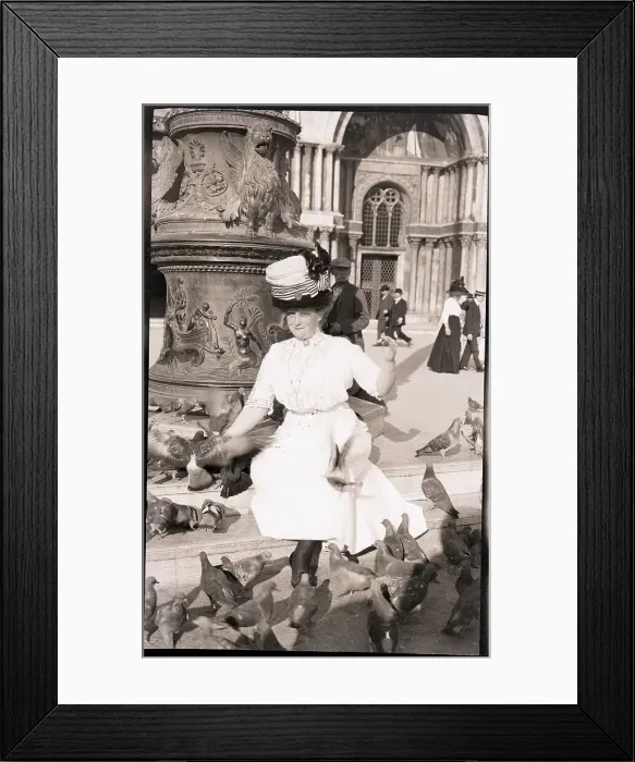 Framed Print : Venetian Woman Feeding Pigeons Framed Print : Venetian Woman Feeding Pigeons