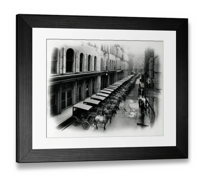 Framed Print : Long Row of Horse-Drawn Carts Framed Print : Long Row of Horse-Drawn Carts