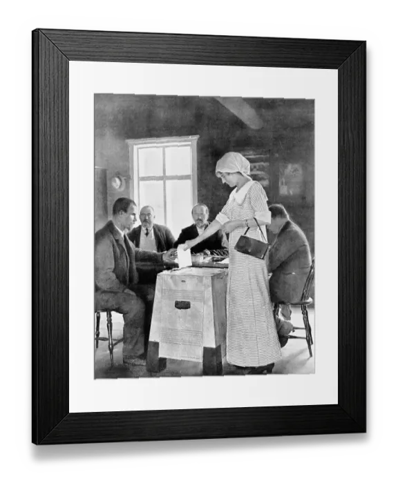 Framed Print : Woman Placing Vote into Ballot Box Framed Print : Woman Placing Vote into Ballot Box