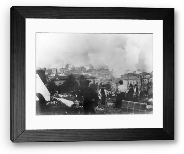 Framed Print : Refugees Watching Fire From A Hill