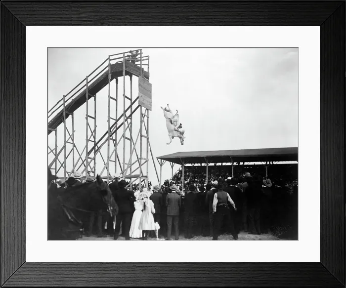 Framed Print : Woman On Horse Jumps Into Water Basin Framed Print : Woman On Horse Jumps Into Water Basin