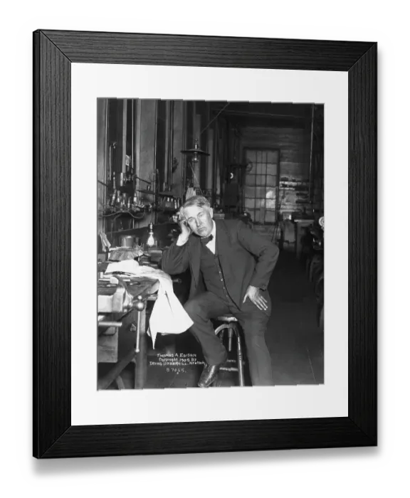 Framed Print : Thomas Edison Sitting in Workshop