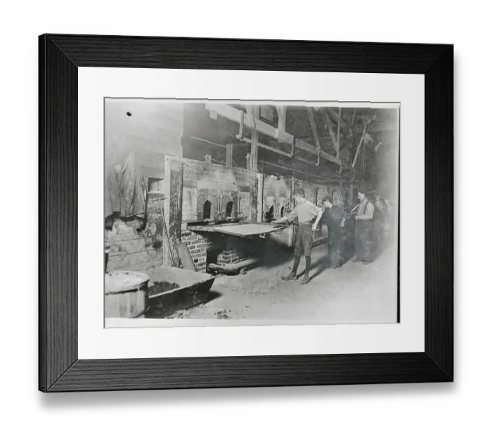 Framed Print : Children Stoking Furnace in Glass Factory
