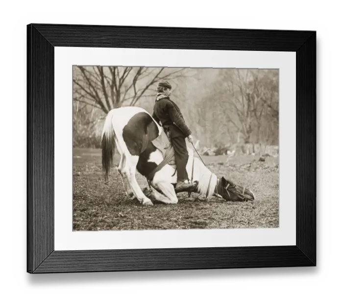 Framed Print : Man Seated on Bowing Horse Framed Print : Man Seated on Bowing Horse