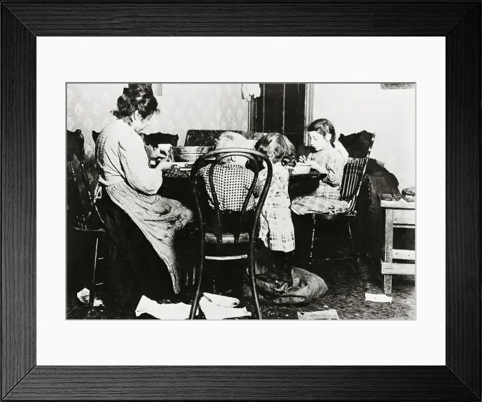 Framed Print : Mother and Children During Work at Their Table Framed Print : Mother and Children During Work at Their Table