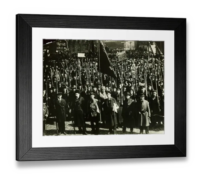 Framed Print : Russians with Flags Marching in Street Framed Print : Russians with Flags Marching in Street
