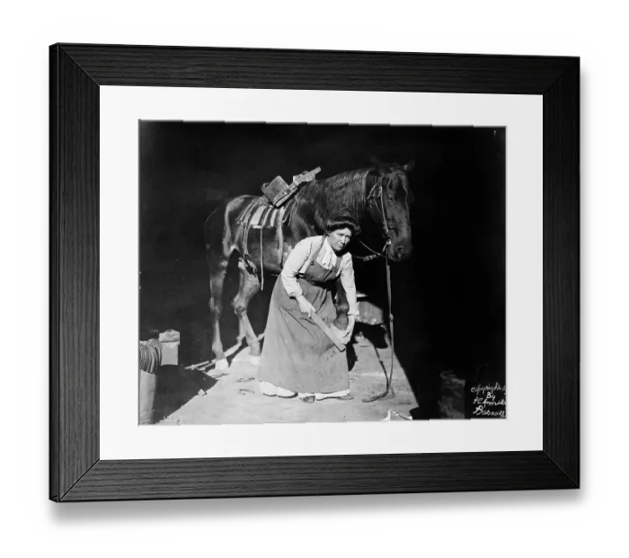 Framed Print : Woman Horse-Shoer Filing A Hoof Framed Print : Woman Horse-Shoer Filing A Hoof