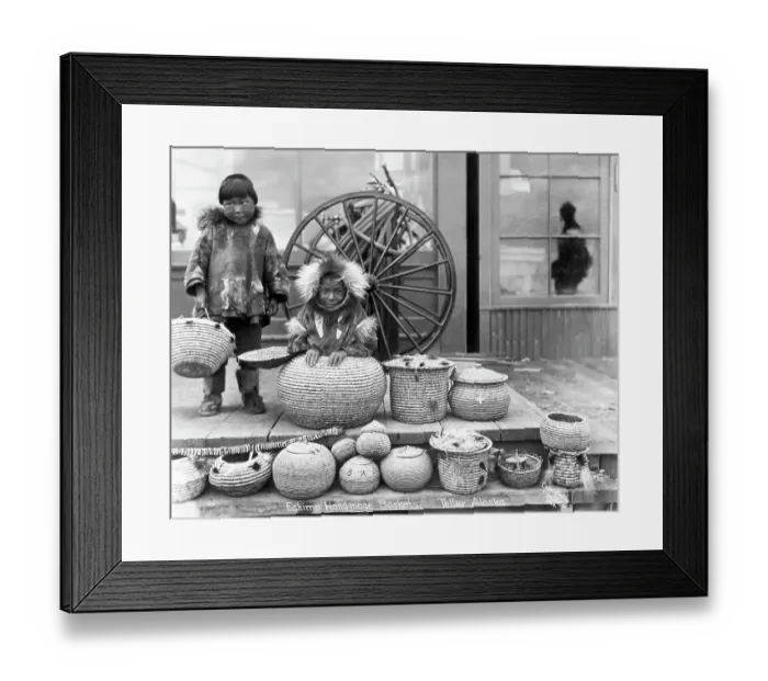 Framed Print : Eskimo Boys Selling Handmade Baskets Framed Print : Eskimo Boys Selling Handmade Baskets