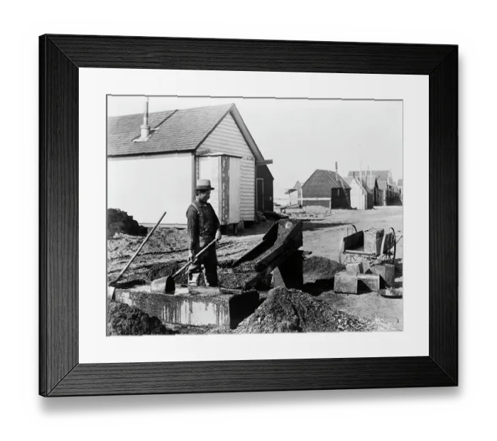 Framed Print : Miner Shoveling Rocks At Gold Mine Framed Print : Miner Shoveling Rocks At Gold Mine