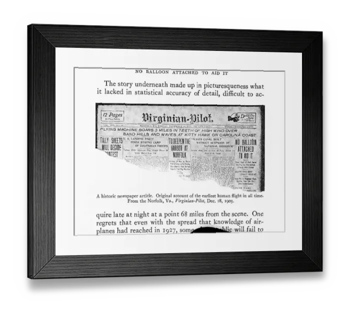 Framed Print : Front Page of Newspaper Listing Wright Brothers Flight Framed Print : Front Page of Newspaper Listing Wright Brothers Flight