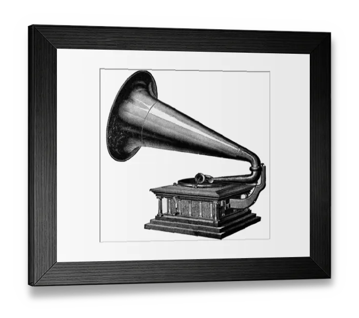 Framed Print : Antique Woodcut of an Early Gramophone