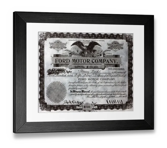Framed Print : Original Ford Motor Co. Stock Certificate Framed Print : Original Ford Motor Co. Stock Certificate