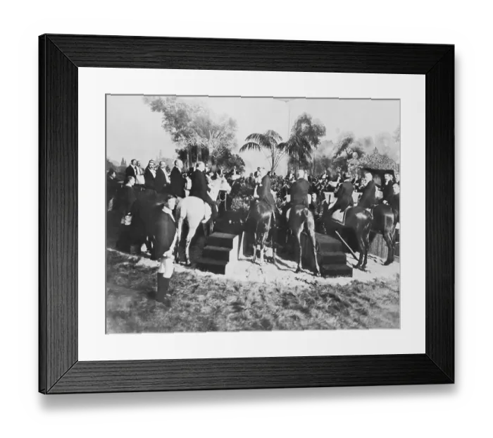 Framed Print : Men on Horseback Arriving for Dinner