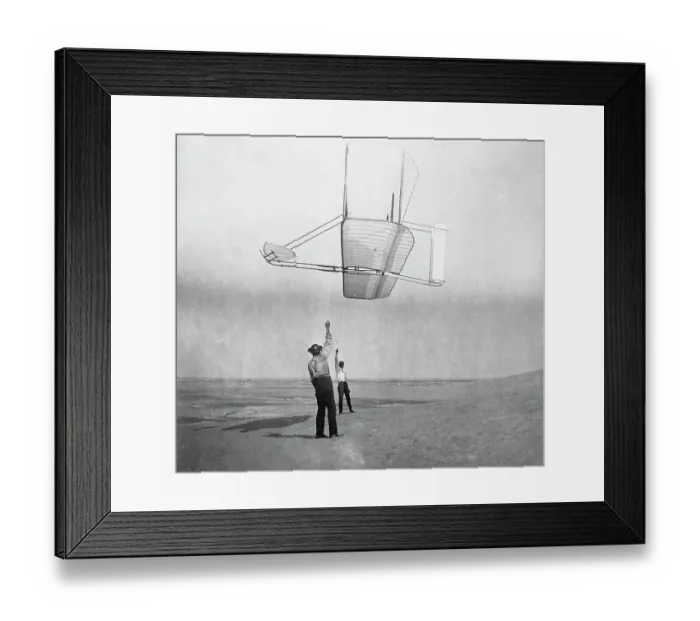 Framed Print : Dan Tate and Wilbur Wright Flying Glider Like a Kite Framed Print : Dan Tate and Wilbur Wright Flying Glider Like a Kite