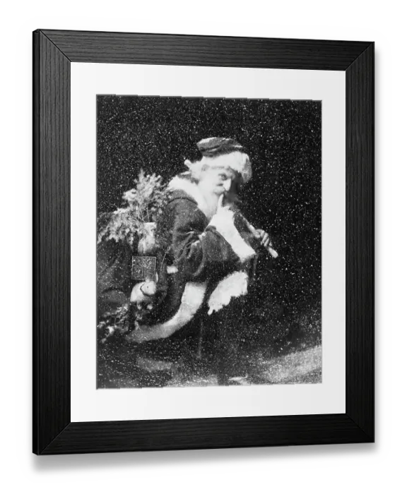 Framed Print : Santa Claus Saying Shh! on a Rooftop