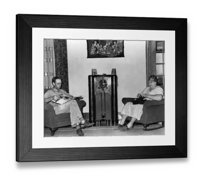 Framed Print : Couple Listening to Radio Framed Print : Couple Listening to Radio