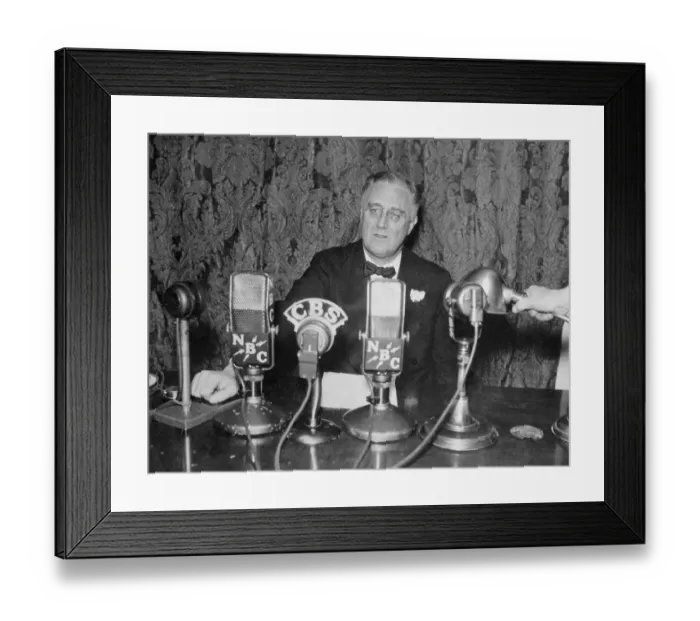 Framed Print : President Roosevelt Sitting with Microphones Framed Print : President Roosevelt Sitting with Microphones
