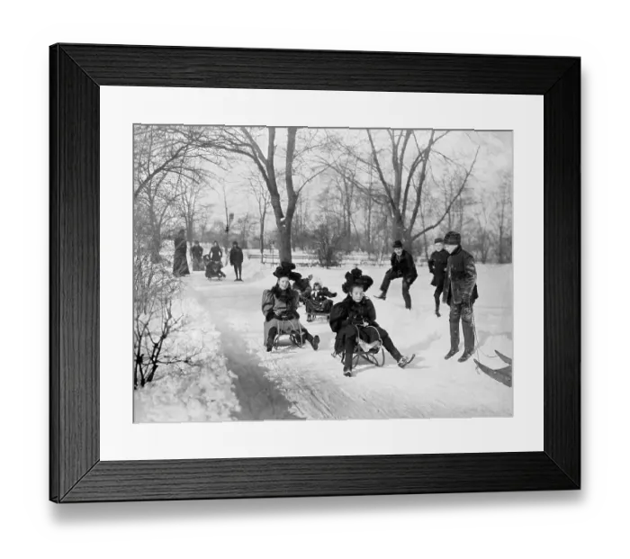 Framed Print : Children Sledding in Central Park