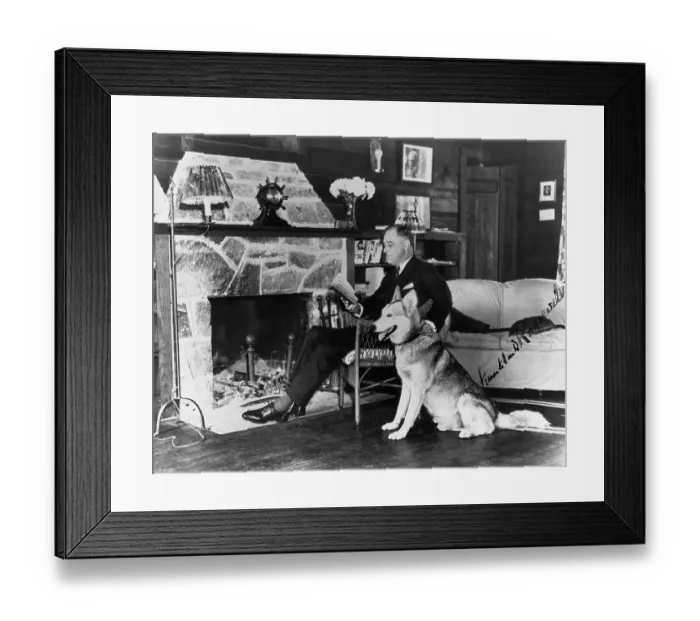 Framed Print : Franklin D. Roosevelt Reading with Dog Framed Print : Franklin D. Roosevelt Reading with Dog
