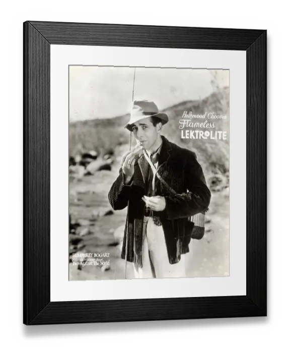 Framed Print : Humphrey Bogart In Movie / Ad For Lighter Framed Print : Humphrey Bogart In Movie / Ad For Lighter