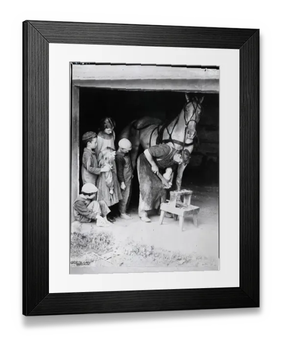 Framed Print : Kids Watch Blacksmith Shoeing A Horse Framed Print : Kids Watch Blacksmith Shoeing A Horse