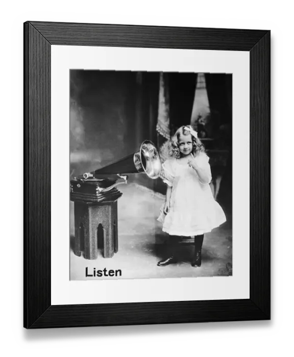 Framed Print : Girl In Front Of Grammaphone