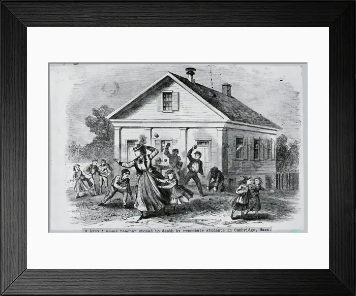 Framed Print : Students Throwing Rocks at Teacher Framed Print : Students Throwing Rocks at Teacher