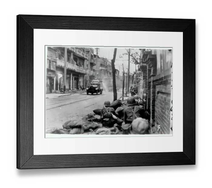 Framed Print : Japanese Tank Shooting at Buildings Framed Print : Japanese Tank Shooting at Buildings
