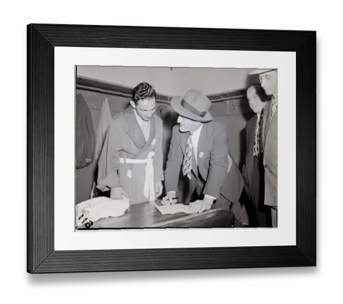 Framed Print : Inspector Checking Willie Pep'S License Framed Print : Inspector Checking Willie Pep'S License