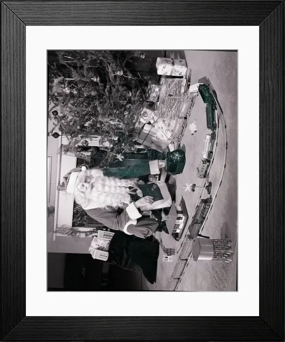 Framed Print : Santa Claus W / Tree And Model Train Framed Print : Santa Claus W / Tree And Model Train
