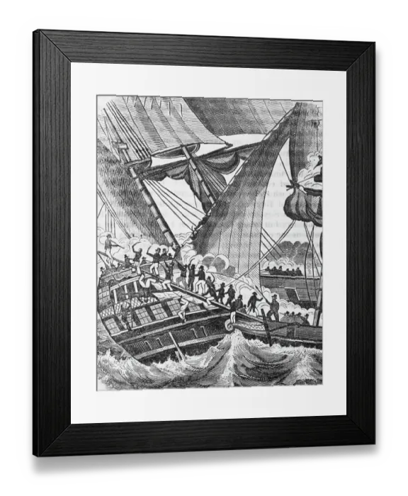 Framed Print : Woodcut of Pirates Boarding Merchant Ship Framed Print : Woodcut of Pirates Boarding Merchant Ship