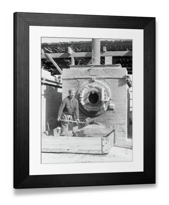 Framed Print : Man Shoveling Coal Into Furnace Framed Print : Man Shoveling Coal Into Furnace