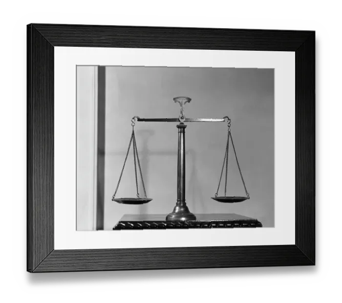 Framed Print : Balancing Scales On Table Framed Print : Balancing Scales On Table