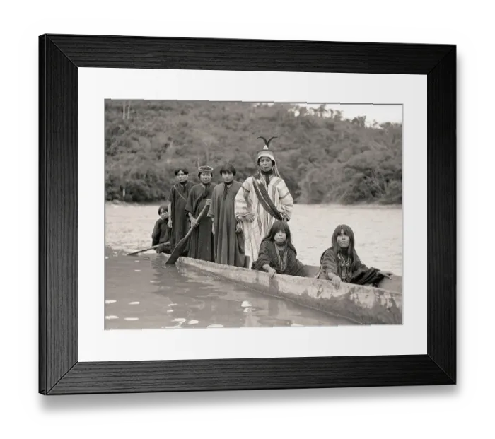 Framed Print : Family Members in Dugout Canoe Framed Print : Family Members in Dugout Canoe