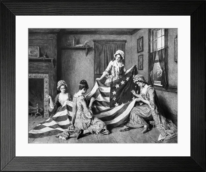 Framed Print : Painting of Betsy Ross with American Flag Framed Print : Painting of Betsy Ross with American Flag