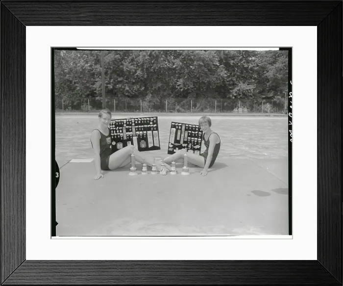 Framed Print : Sisters Gretchen and Christine Kluter Posing with Ribbons