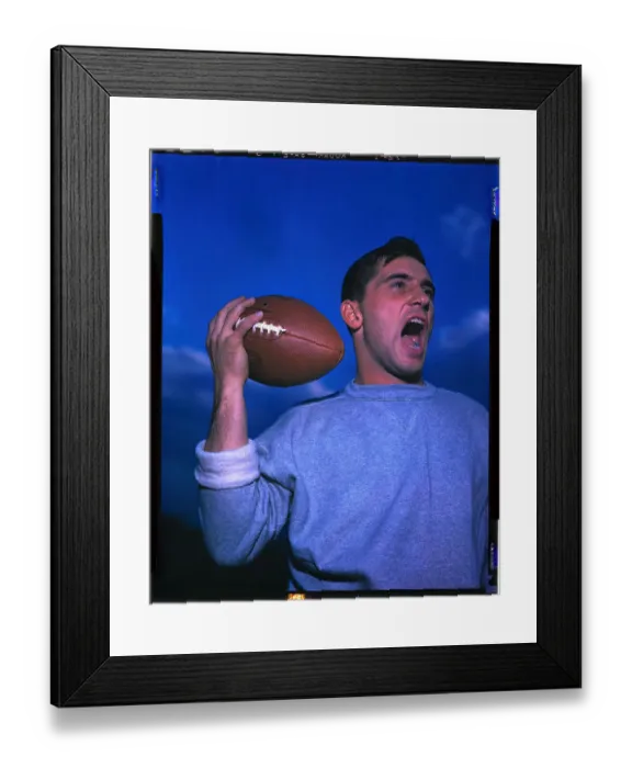 Framed Print : Johnny Lujack Yelling with Football Framed Print : Johnny Lujack Yelling with Football