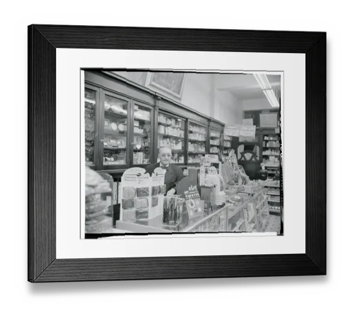 Framed Print : E.C. Daniel, Sr. in Drugstore Framed Print : E.C. Daniel, Sr. in Drugstore