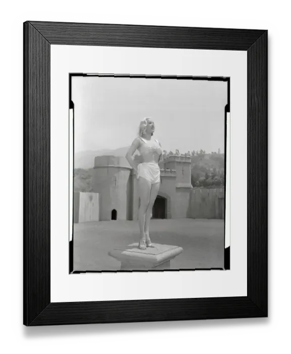 Framed Print : Actress Mamie Van Doren Posing in Front of Castle Framed Print : Actress Mamie Van Doren Posing in Front of Castle