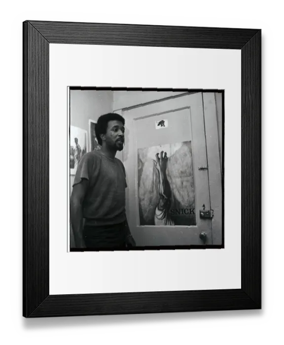 Framed Print : Russell Meek Standing by Artwork Framed Print : Russell Meek Standing by Artwork