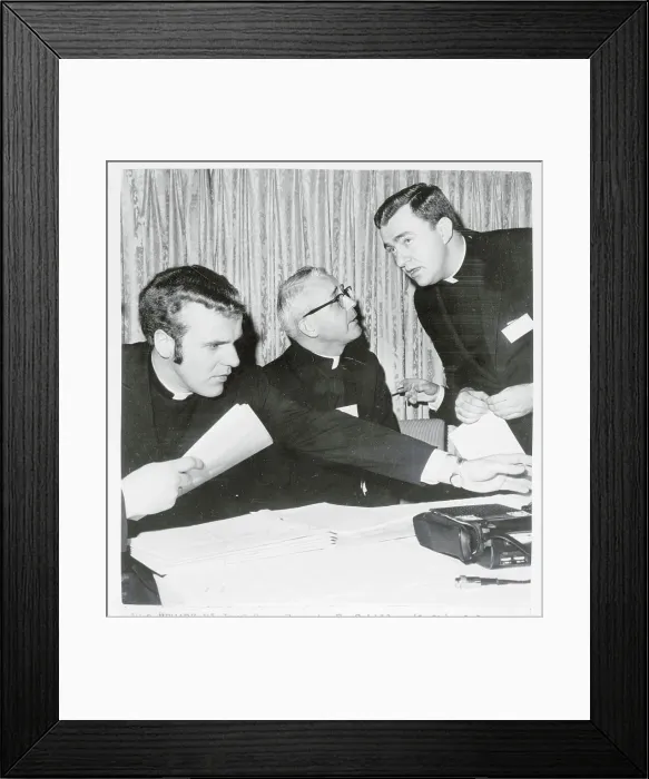 Framed Print : Reverend Francis E. Schiller and Colleagues at a Press Conference Framed Print : Reverend Francis E. Schiller and Colleagues at a Press Conference