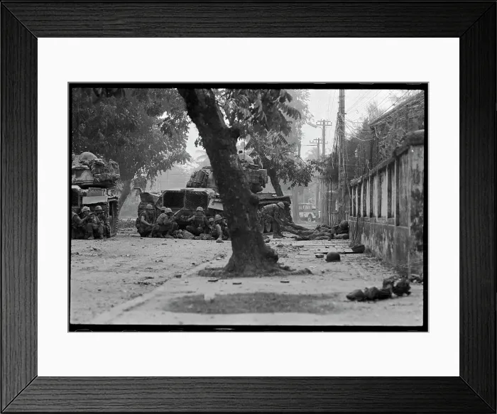 Framed Print : US Marine Rescues Buddy in Battle for Hue Framed Print : US Marine Rescues Buddy in Battle for Hue