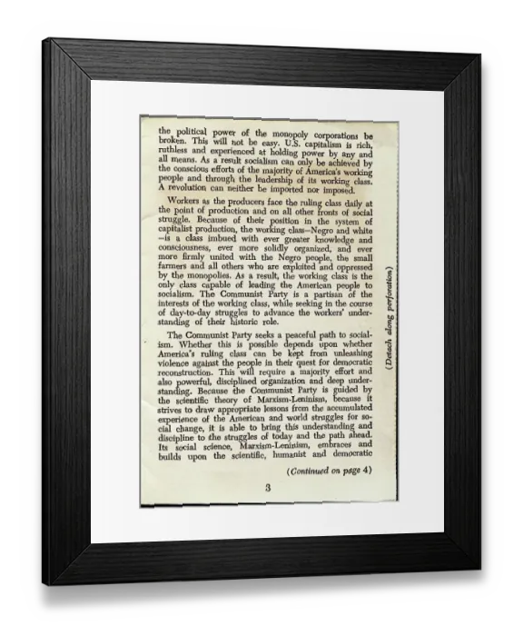 Framed Print : Page of Communist Party Membership Application Framed Print : Page of Communist Party Membership Application