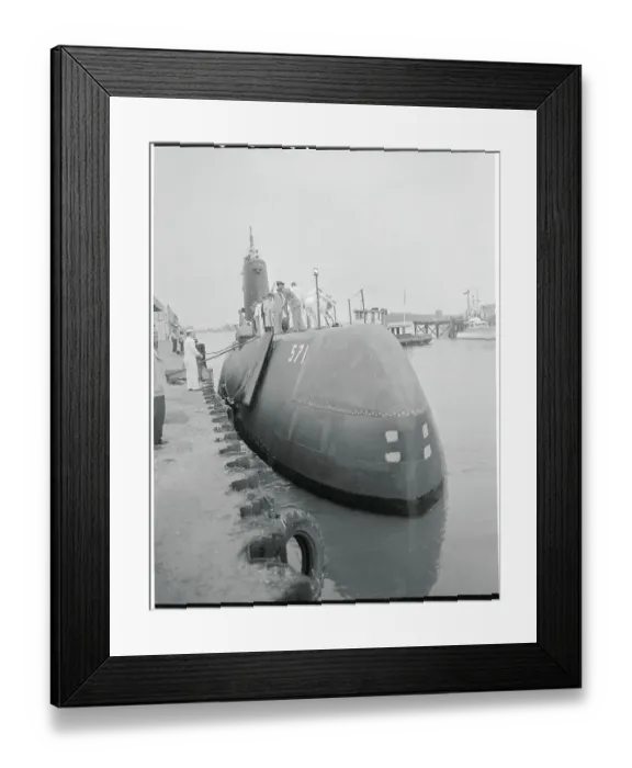 Framed Print : Military Men Atop Submarine at Pier Framed Print : Military Men Atop Submarine at Pier