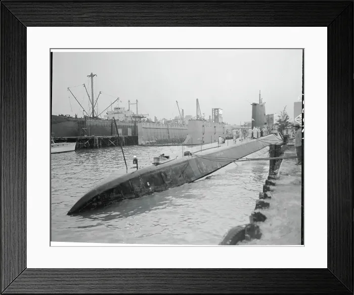 Framed Print : View of Submarine Partially Submerged in Waters Framed Print : View of Submarine Partially Submerged in Waters