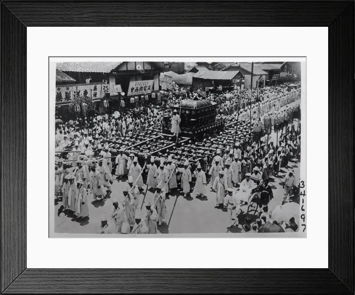 Framed Print : Large Array of People and Hearse in Street Framed Print : Large Array of People and Hearse in Street