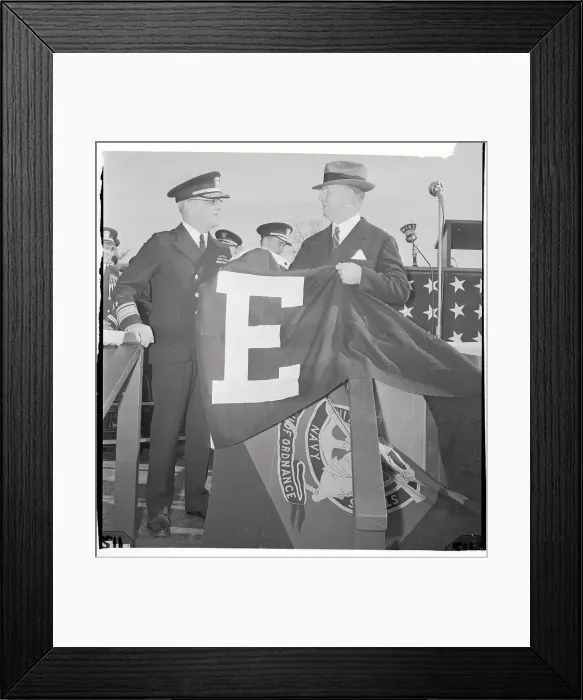Framed Print : Frank Knox Holding a Pennant with the Letter E Framed Print : Frank Knox Holding a Pennant with the Letter E